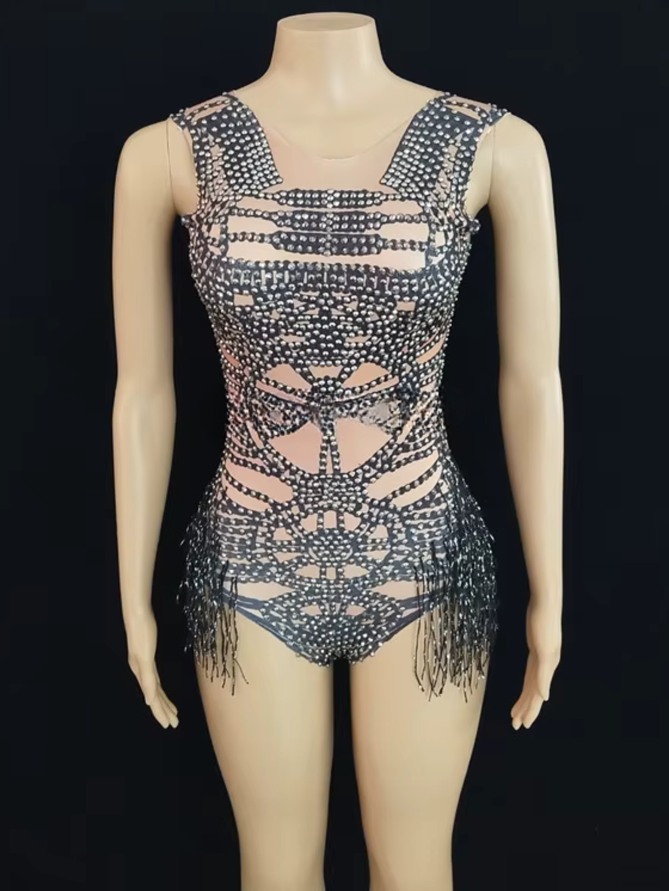 Black Fringe Sequince Drag Queen Lyrical Costume
