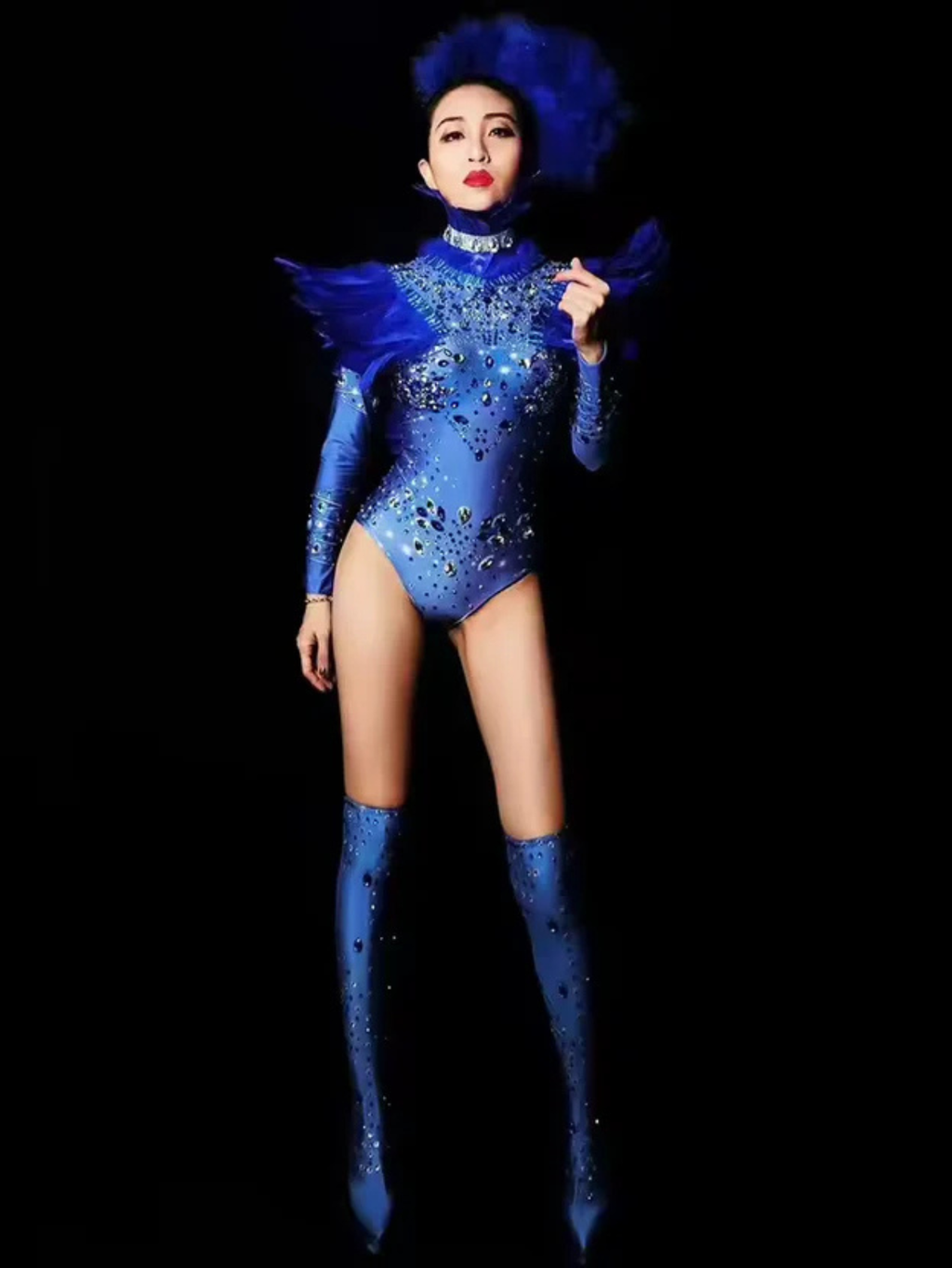 Blue Feather Diamond Monokini Costume