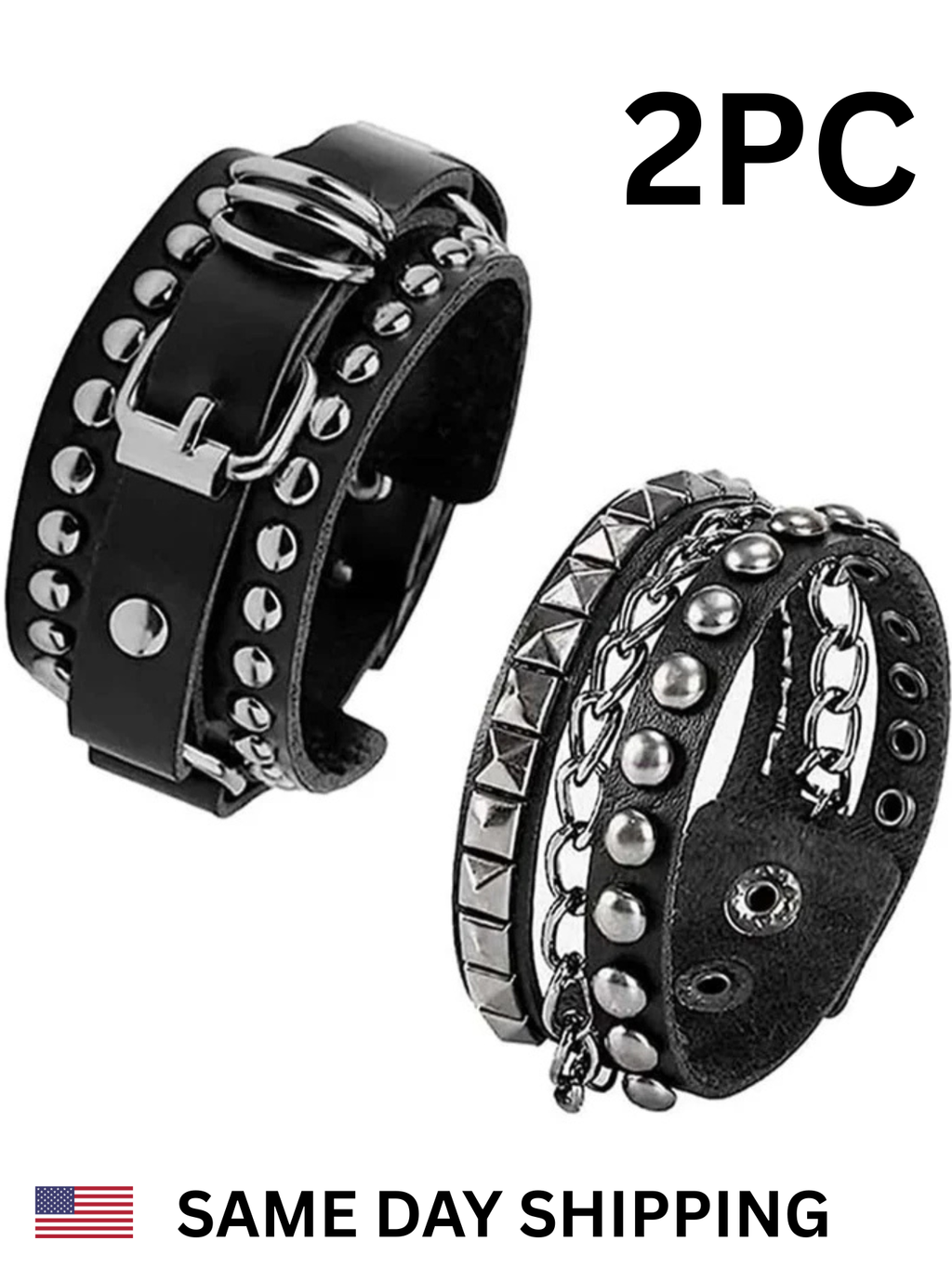 2pcs Punk Cuff Bracelet Retro Rock Wristband