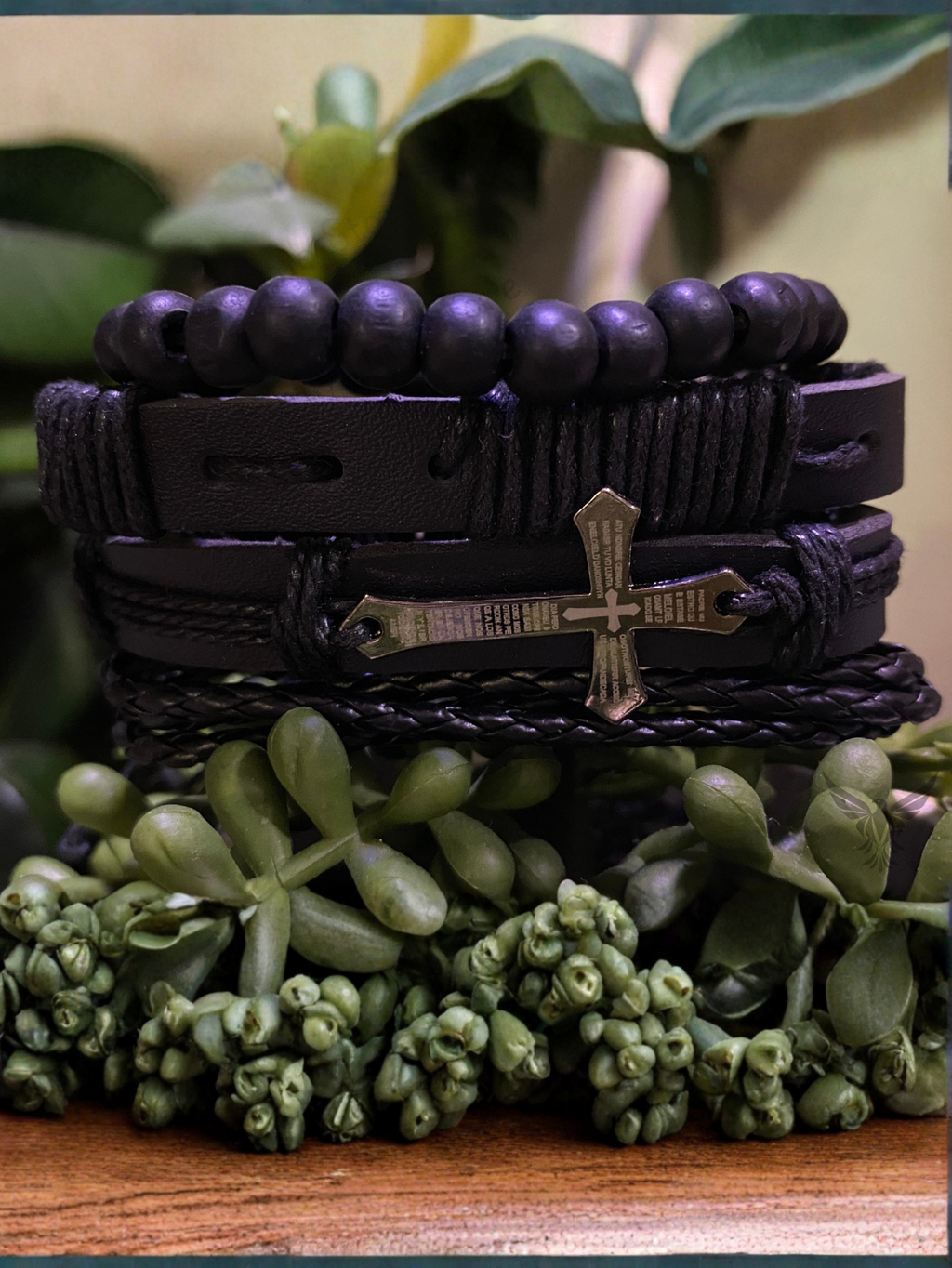 Black Cross Bracelet Set