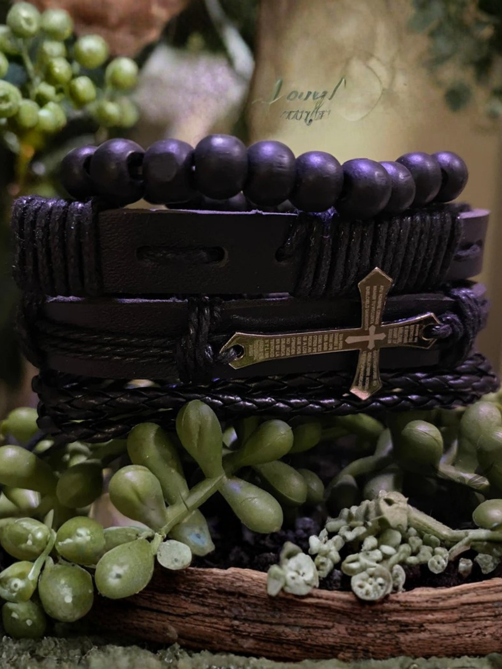 Black Cross Bracelet Set