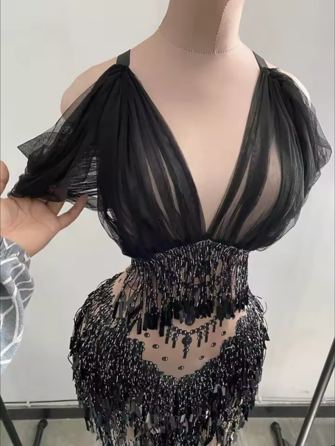 Black Fringe Sequince Drag Queen Lyrical Costume
