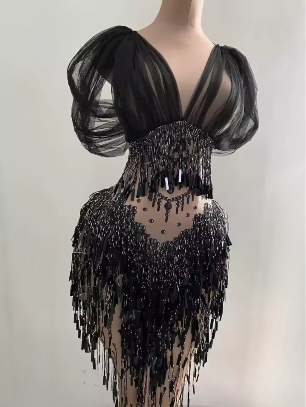 Black Fringe Sequince Drag Queen Lyrical Costume