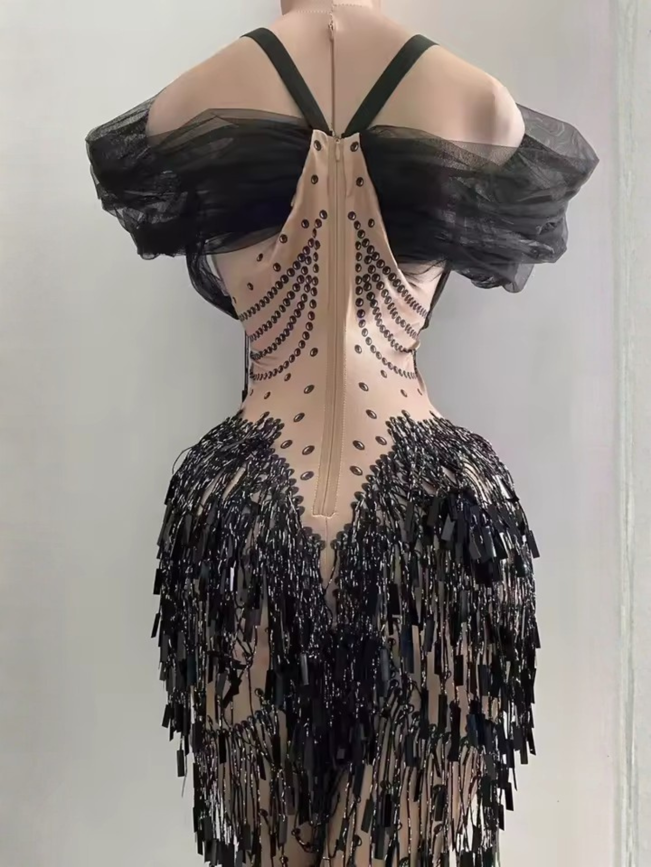 Black Fringe Sequince Drag Queen Lyrical Costume
