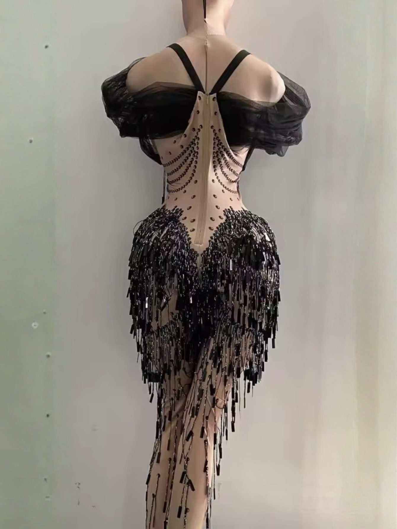 Black Fringe Sequince Drag Queen Lyrical Costume