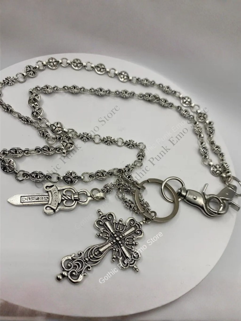 CH Cross Gothic Punk Silver Pants Chain