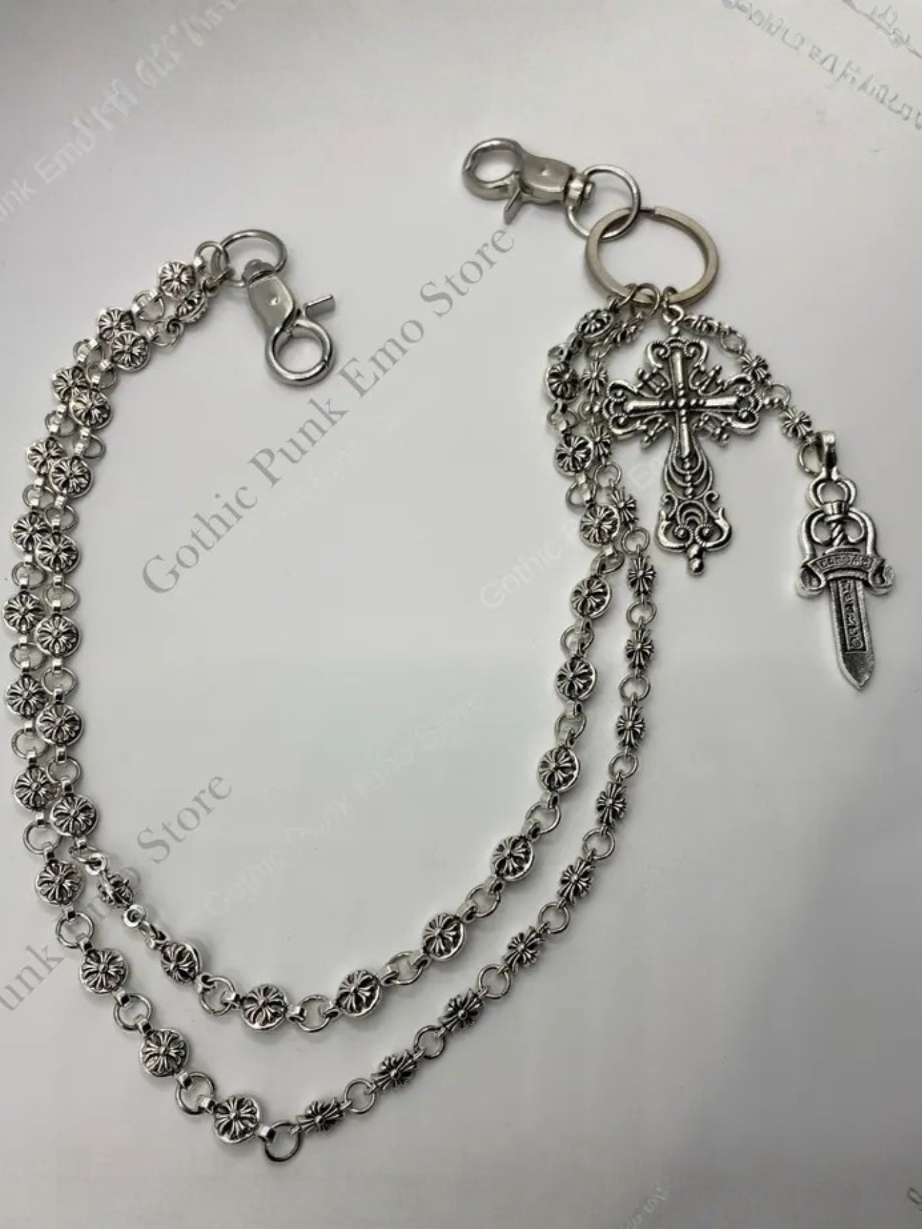 CH Cross Gothic Punk Silver Pants Chain