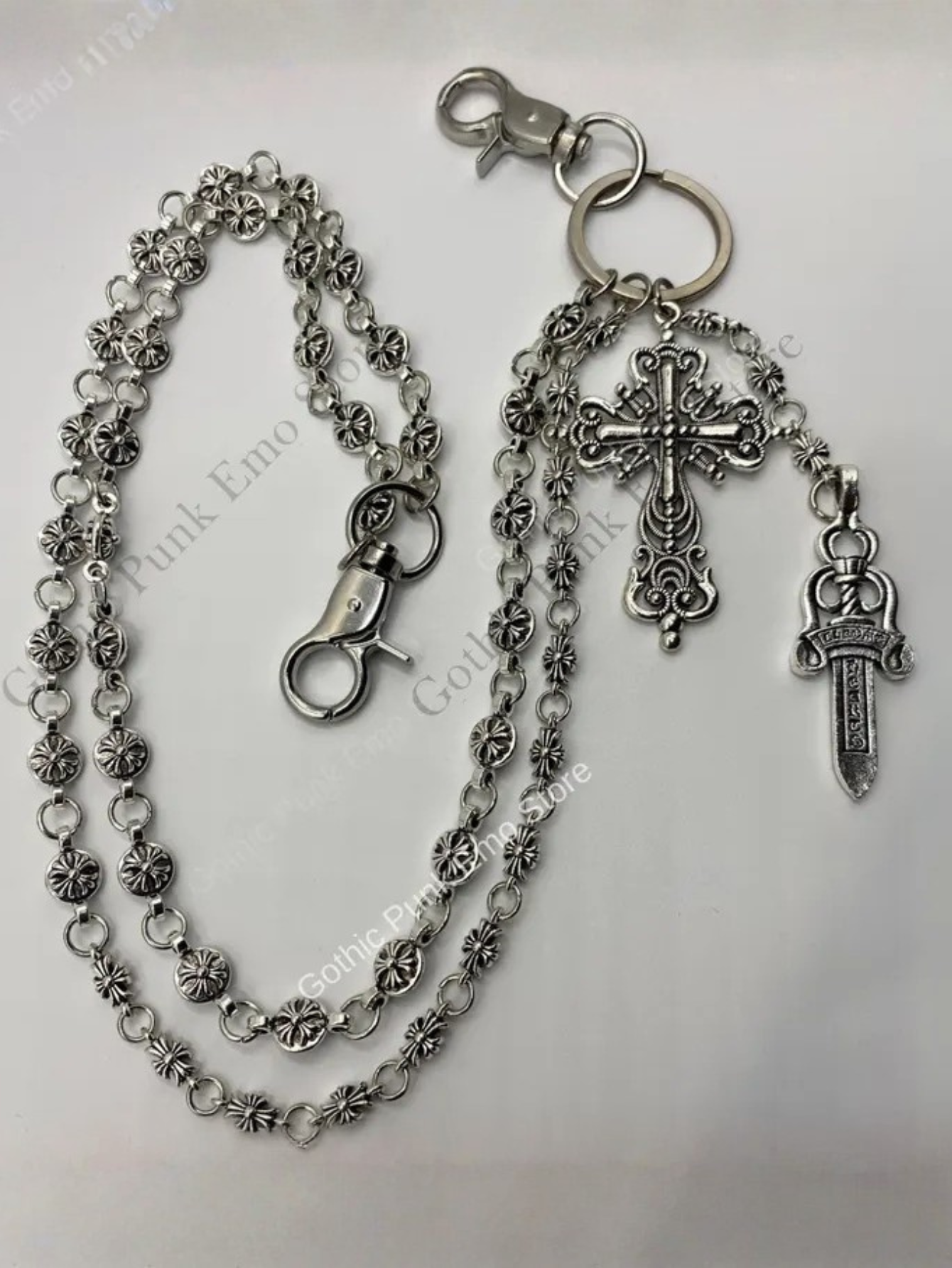 CH Cross Gothic Punk Silver Pants Chain