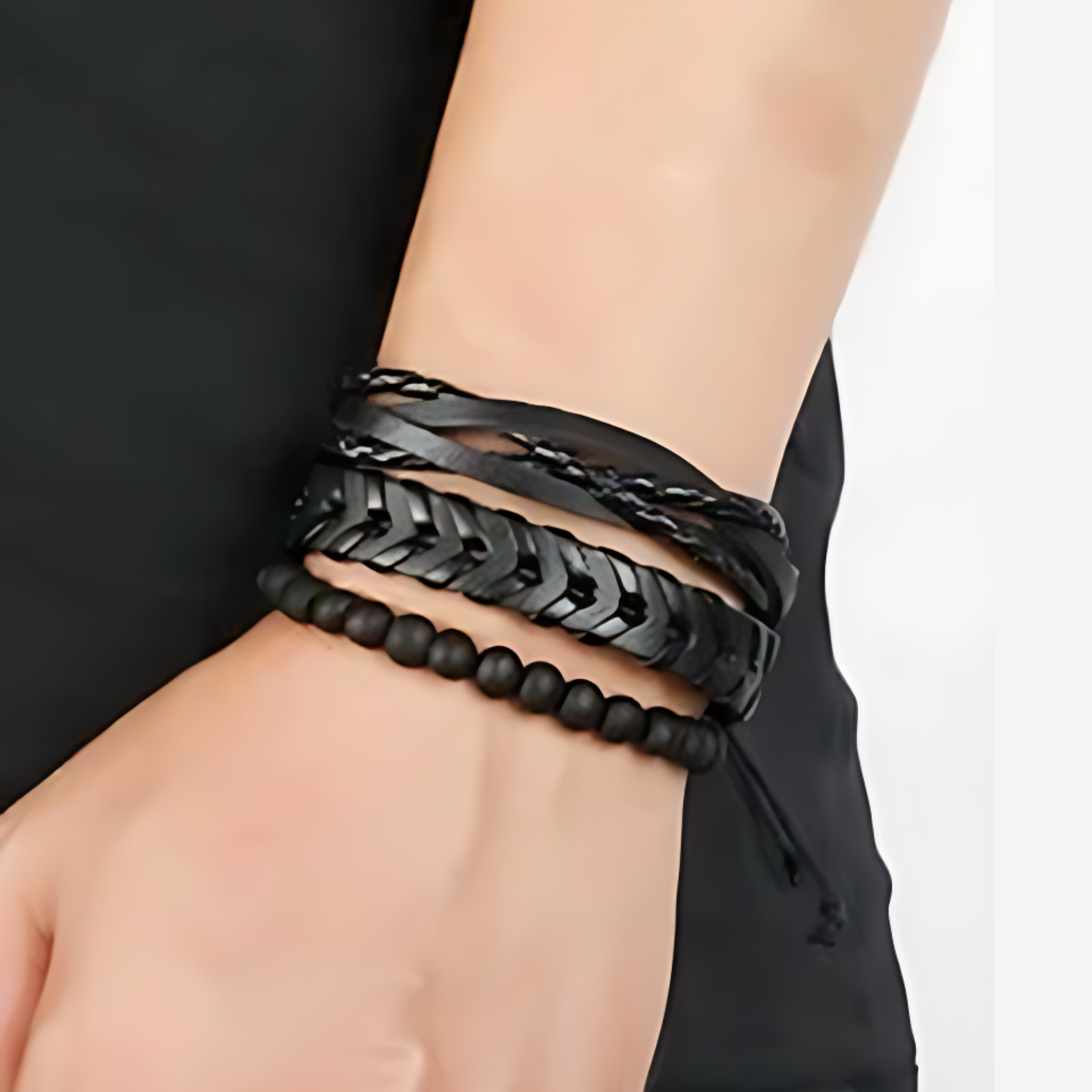 Black Woven Bracelet Set