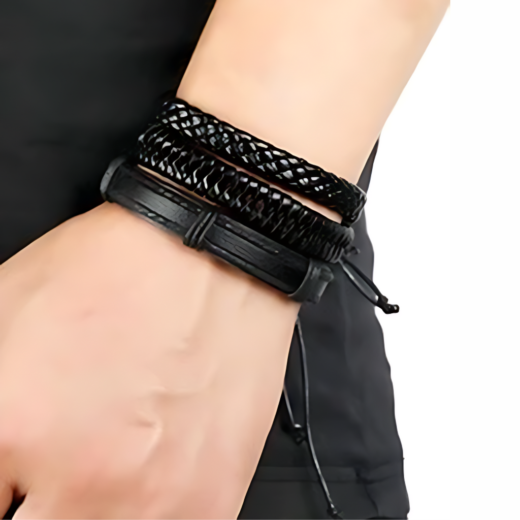 Black Woven Bracelet Set