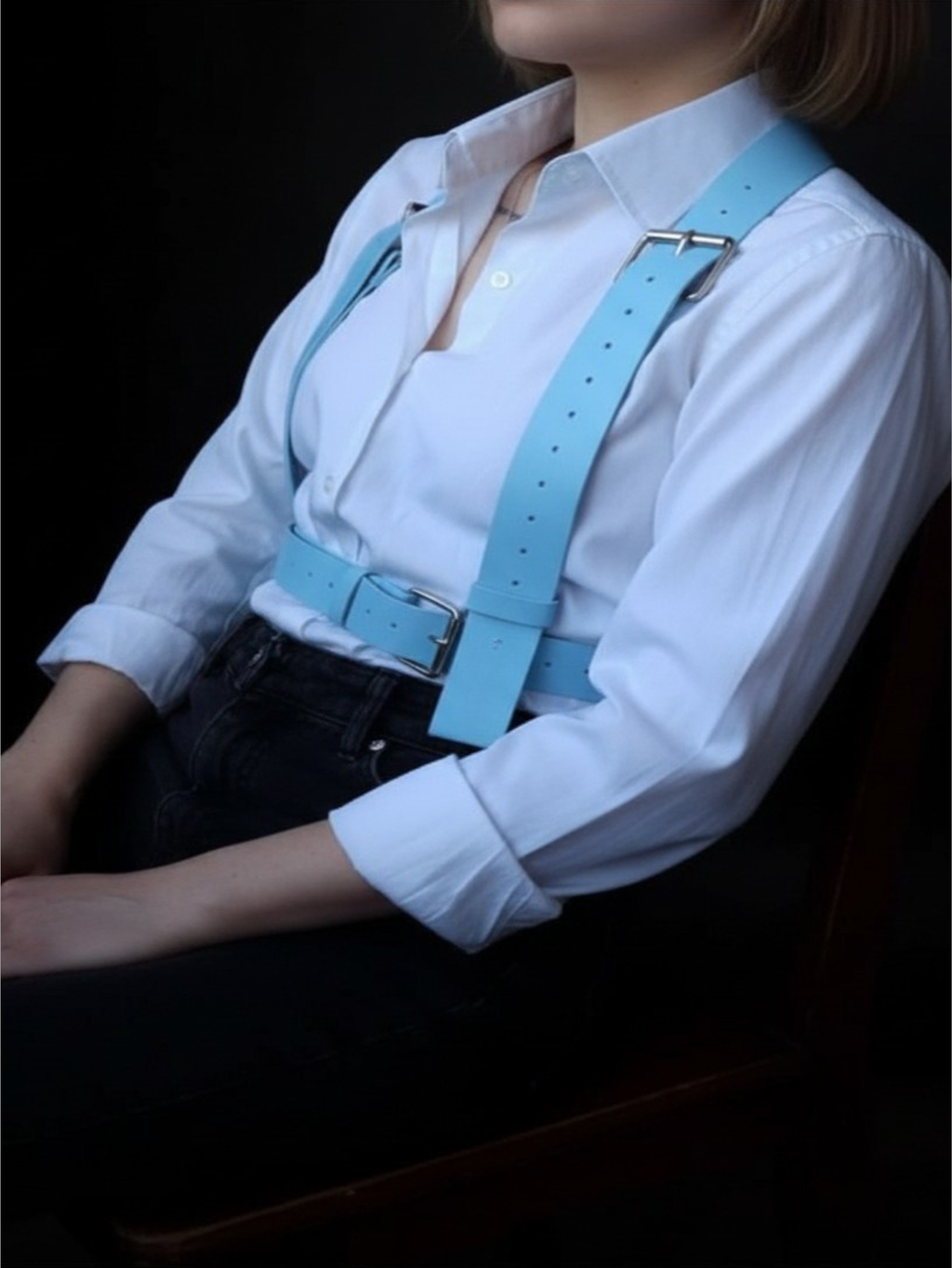 Blue Leather Suspenders