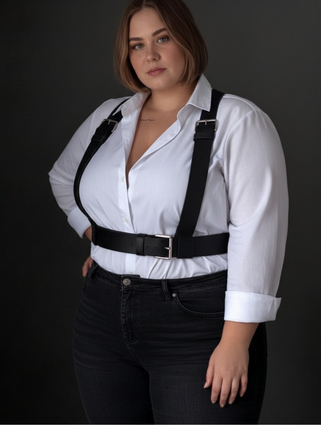 Plus Size Leather Suspenders