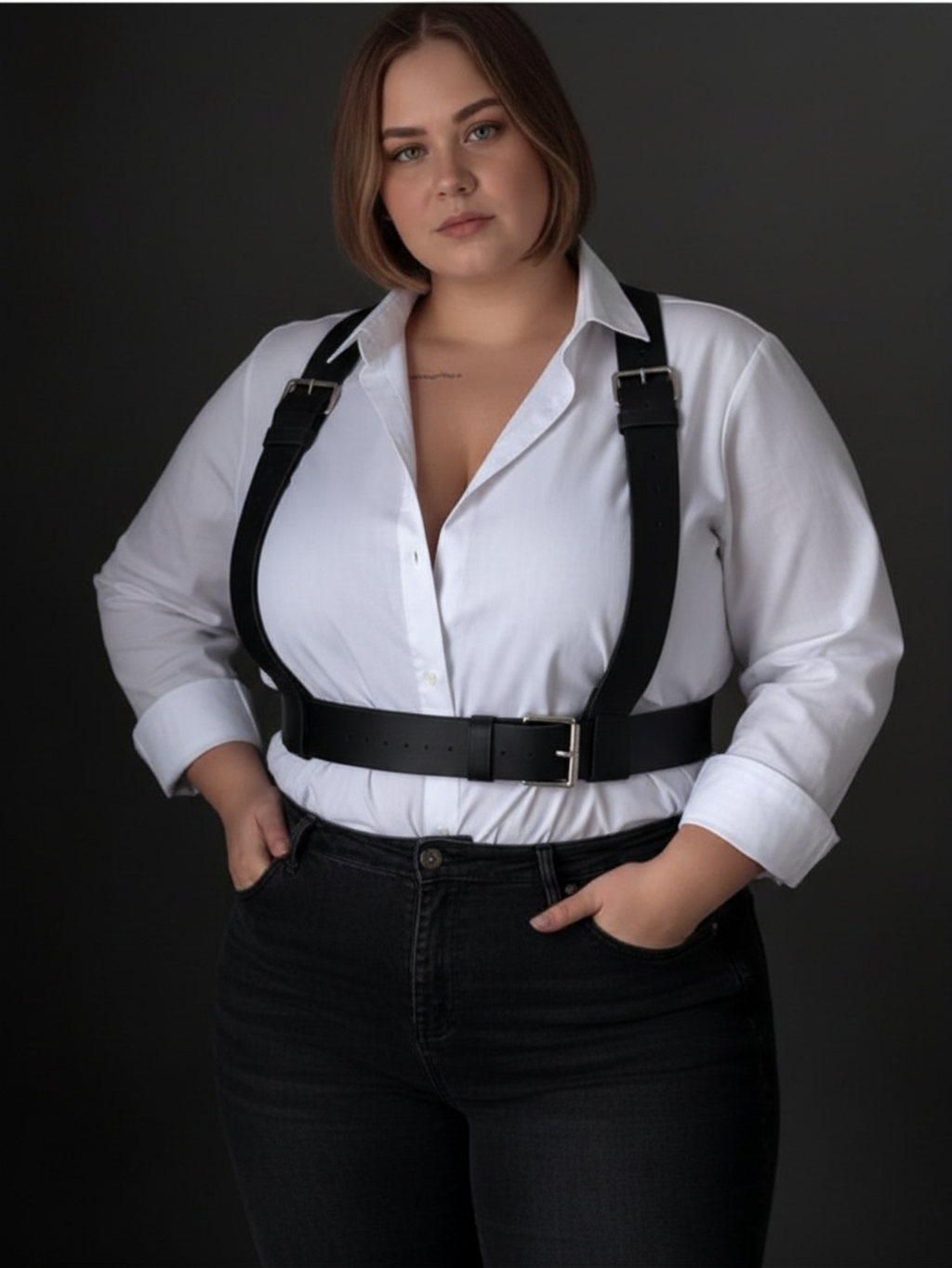 Plus Size Leather Suspenders
