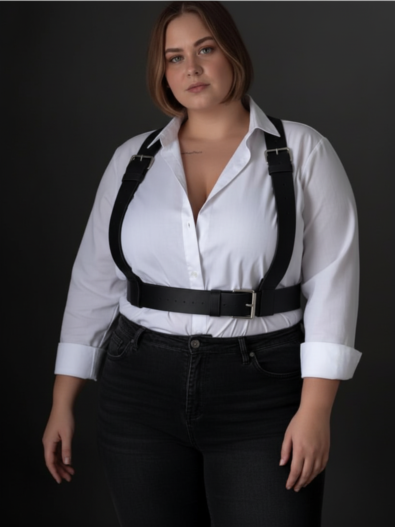 Plus Size Leather Suspenders