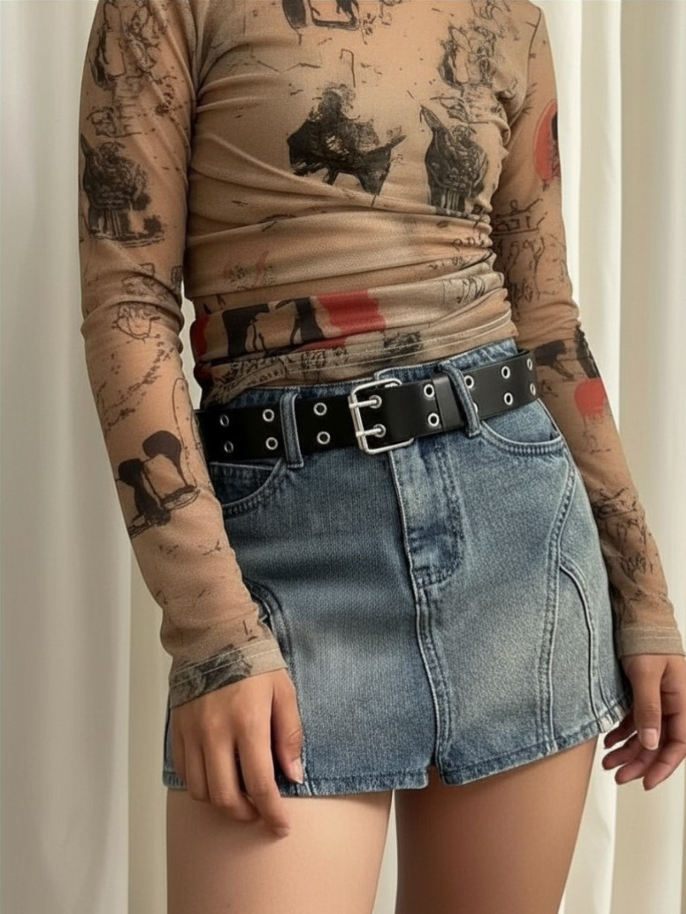 Black Grommet Belt With Chain