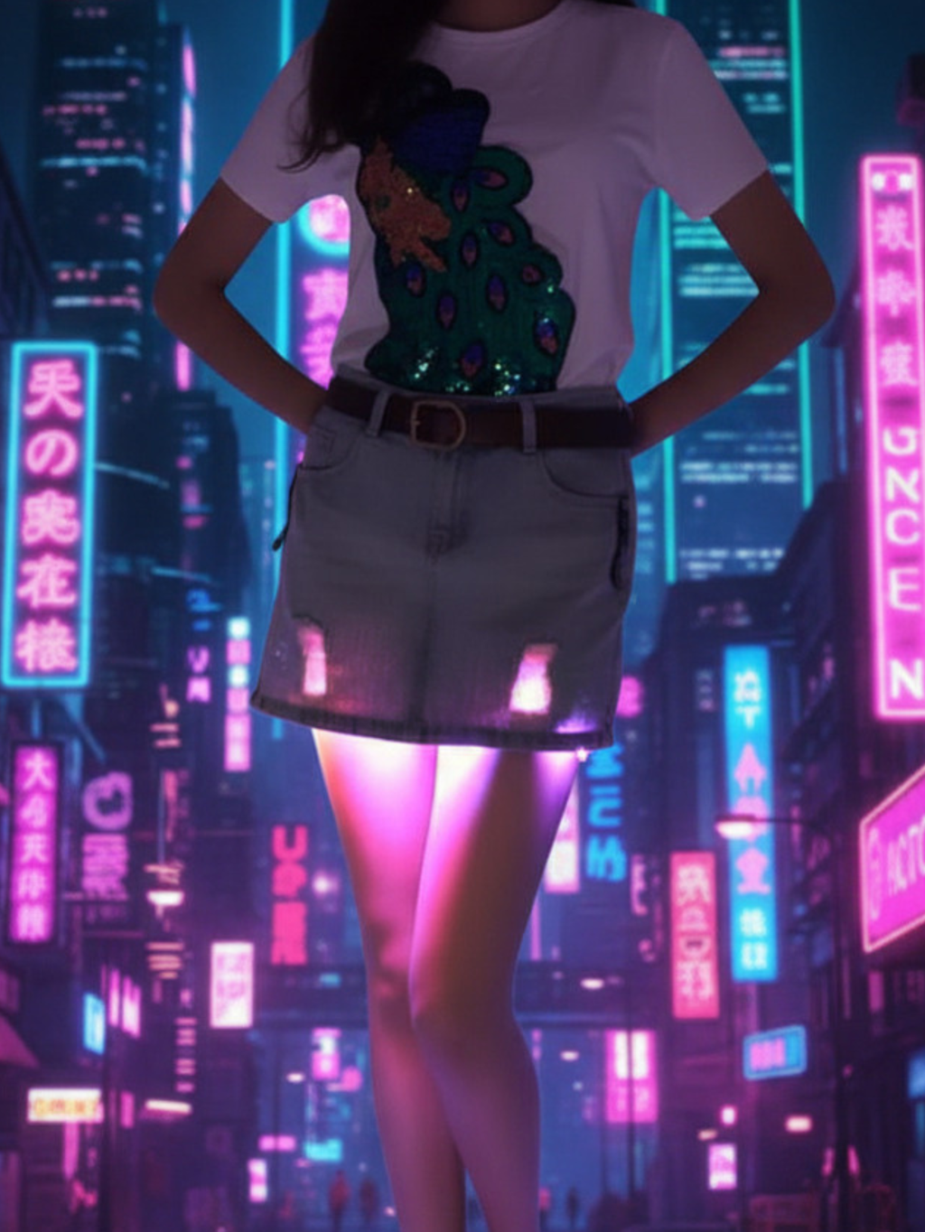 Led Light Blue Jean Mini Skirt