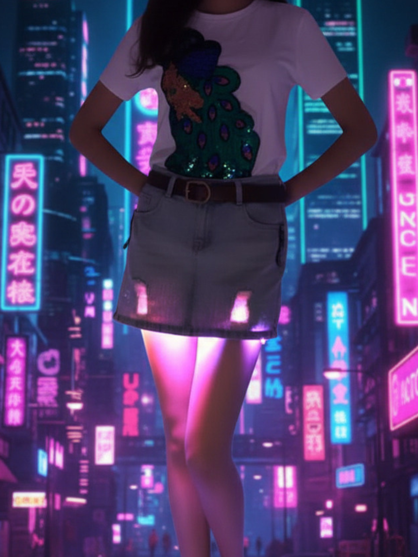 Led Light Blue Jean Mini Skirt