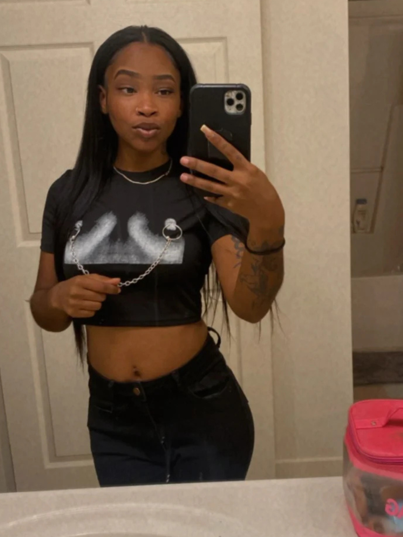 Pierced Chain Cropped Tee