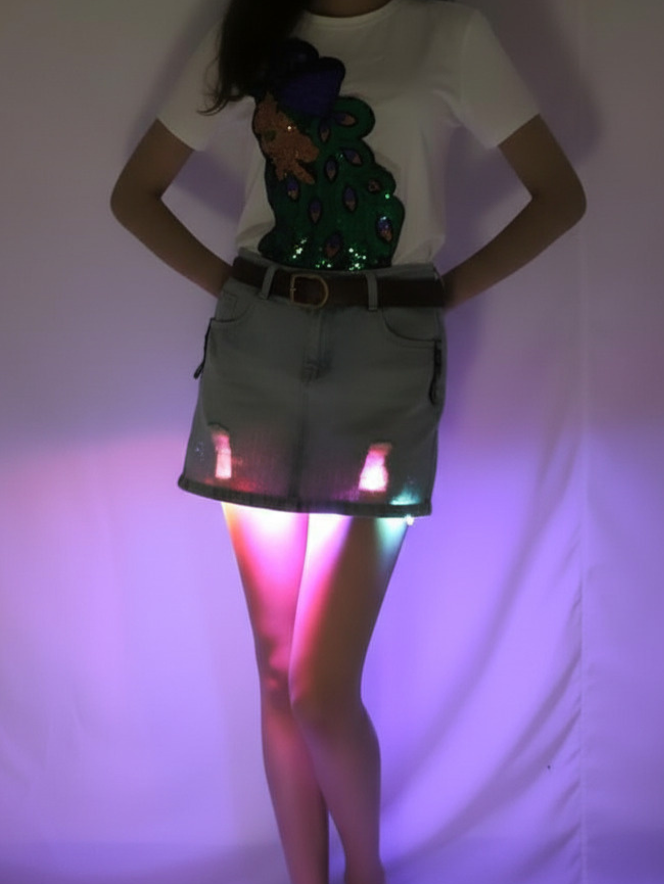 Led Light Blue Jean Mini Skirt