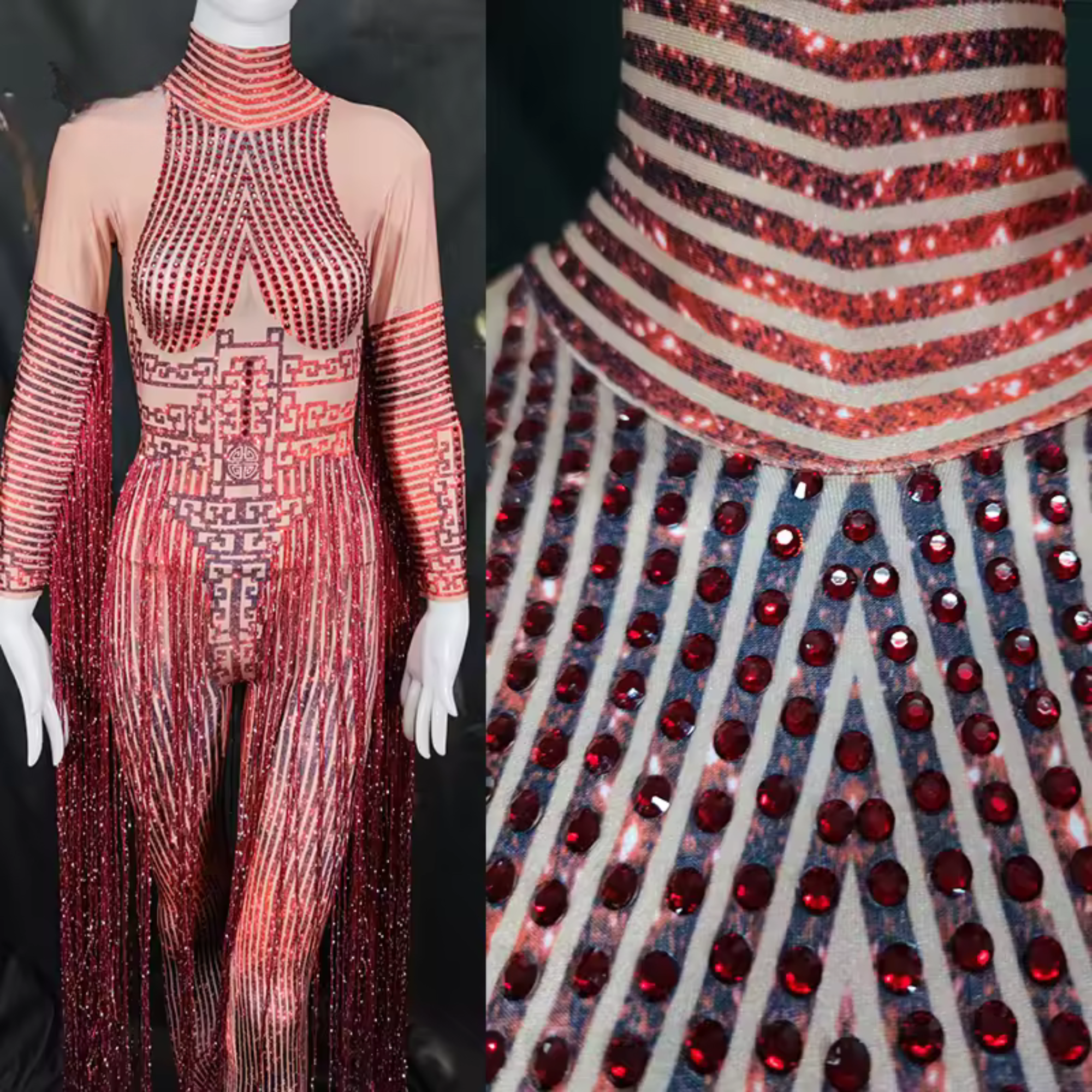 Red Fringe Sequince Drag Queen Lyrical Costume