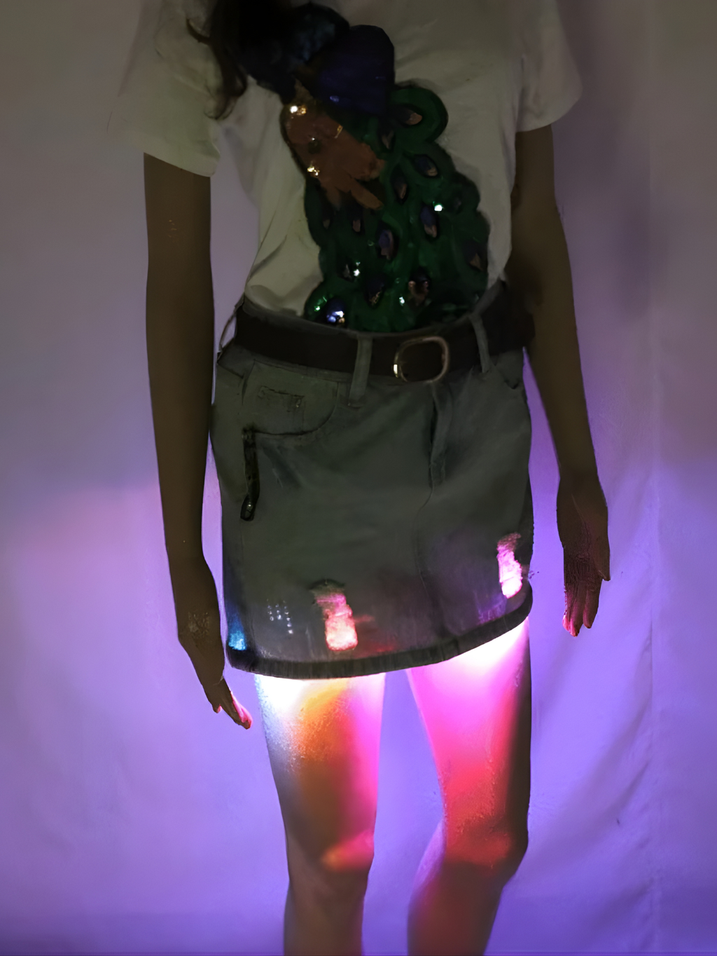 Led Light Blue Jean Mini Skirt
