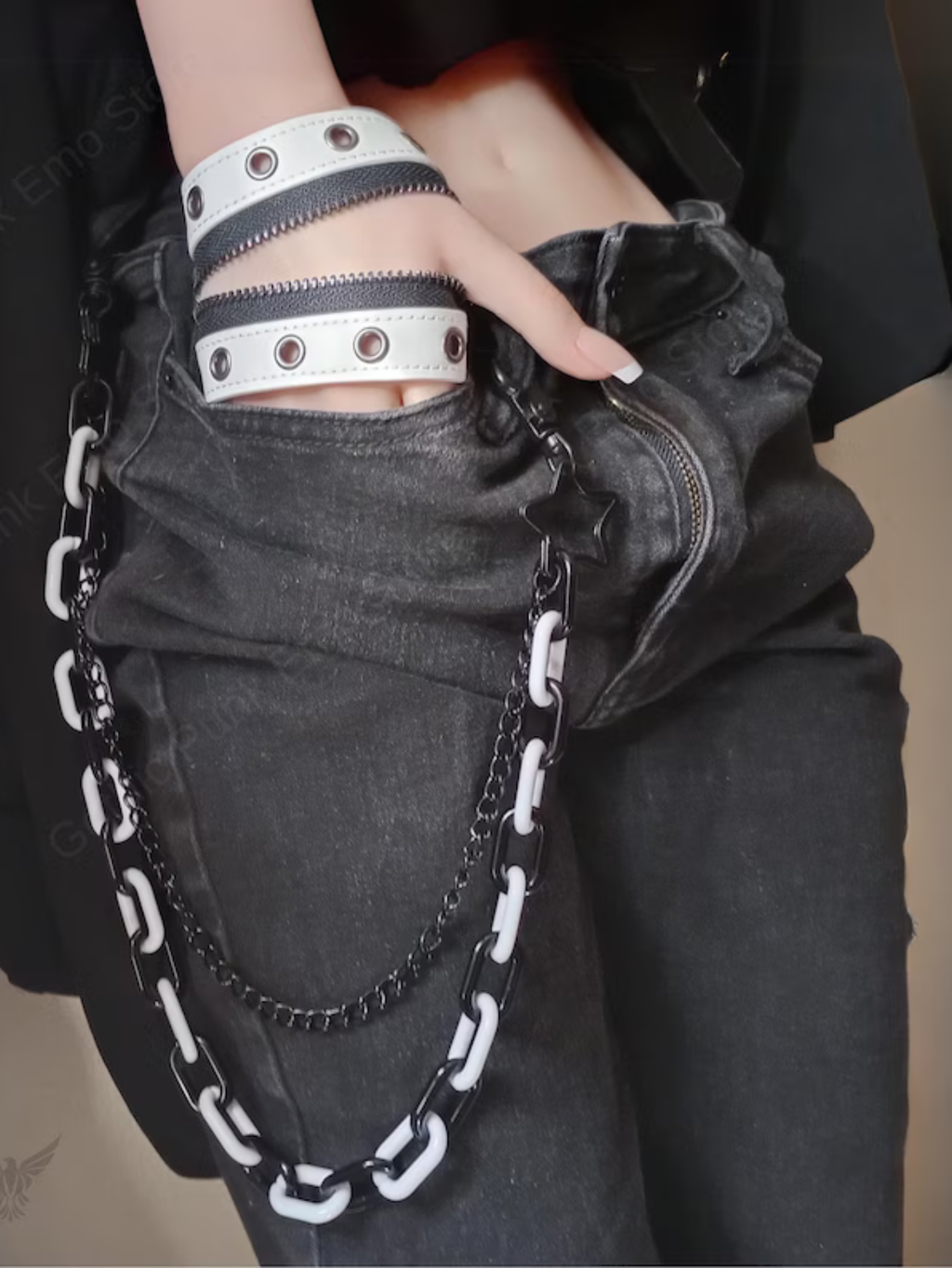 Black White Star Pants Chain