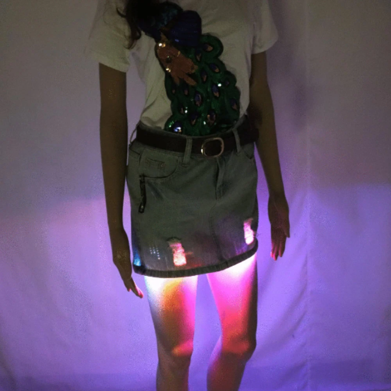 Led Light Blue Jean Mini Skirt