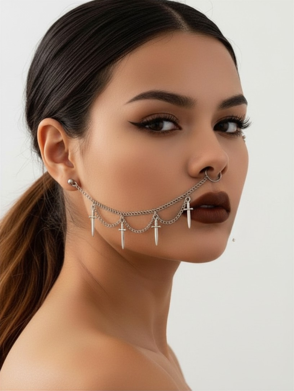 Lip Nose To Ear Chain Anime Cosplay Jewelry