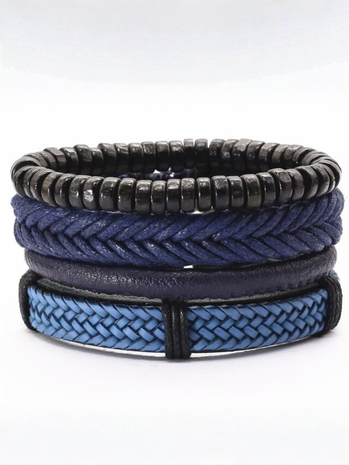 Blue Leather Bracelet Set