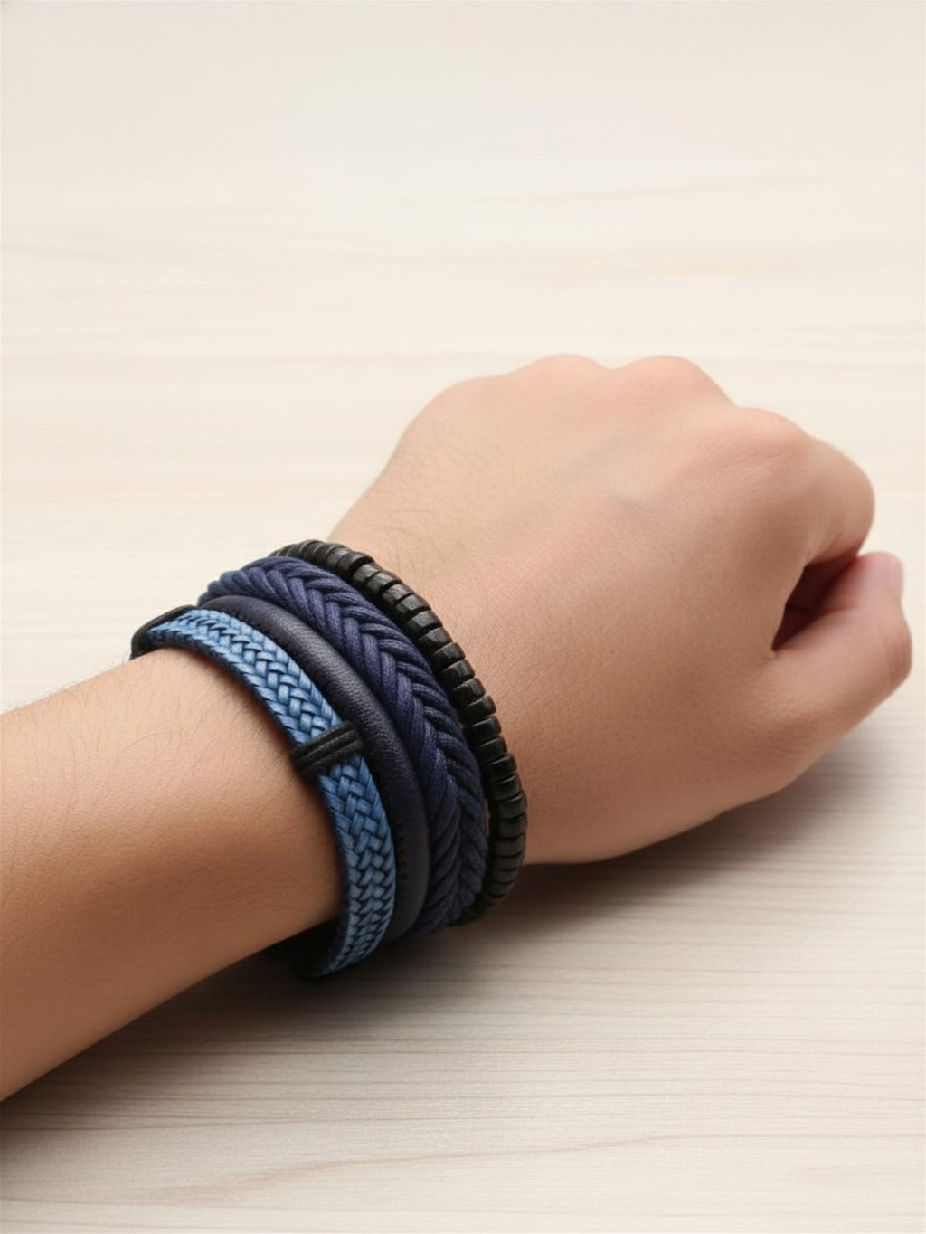 Blue Leather Bracelet Set