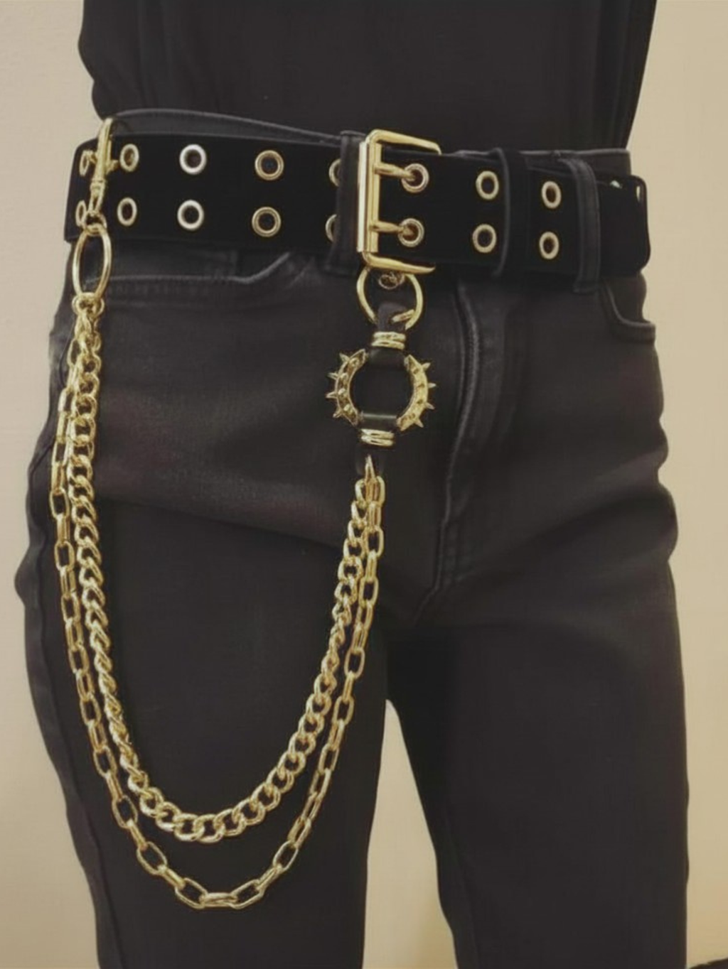 Gold & Black Grommet Belt
