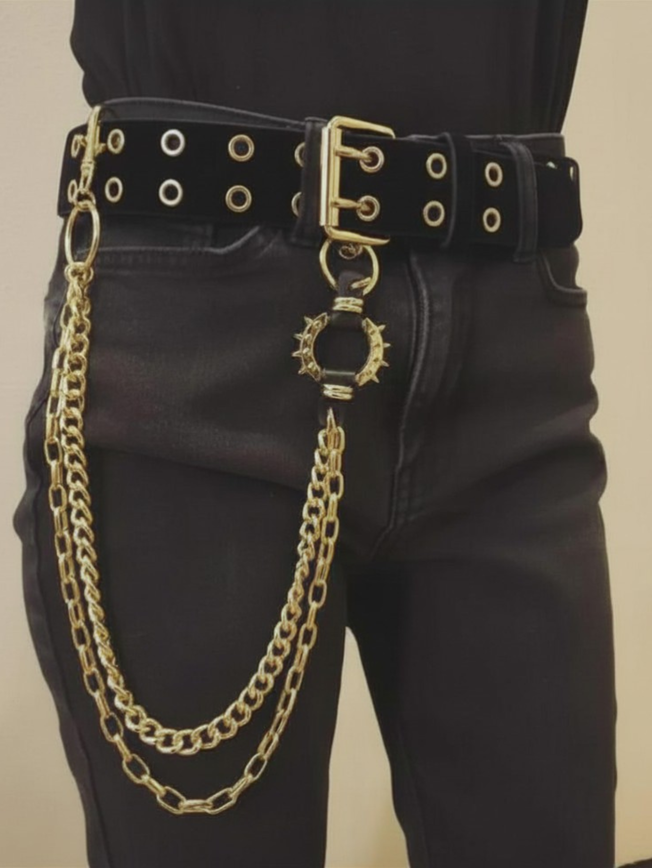 Gold & Black Grommet Belt