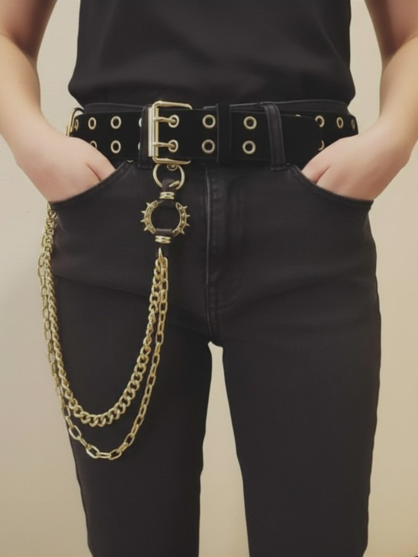 Gold & Black Grommet Belt