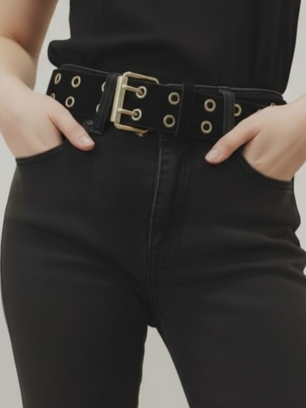 Gold & Black Grommet Belt