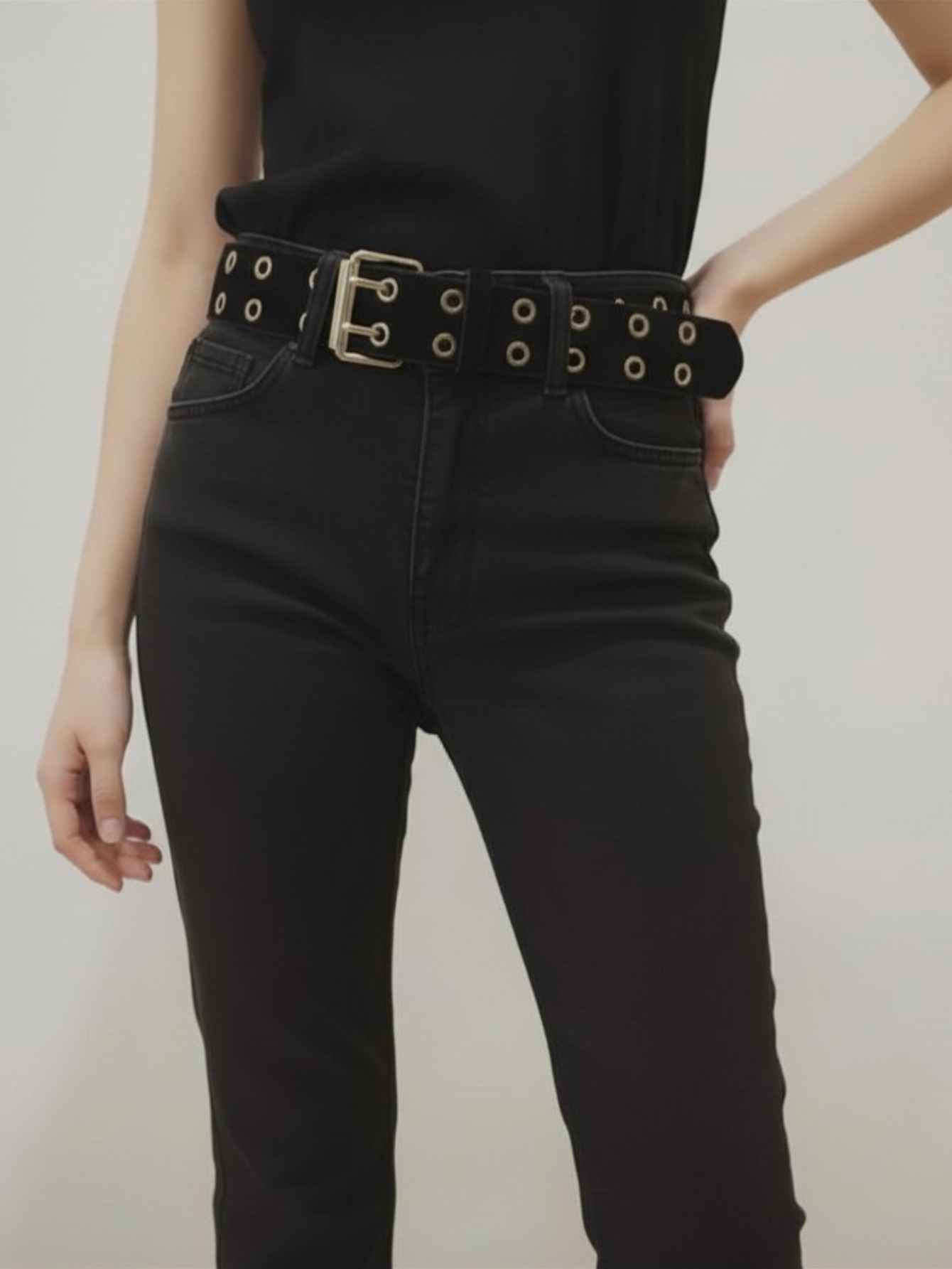 Gold & Black Grommet Belt