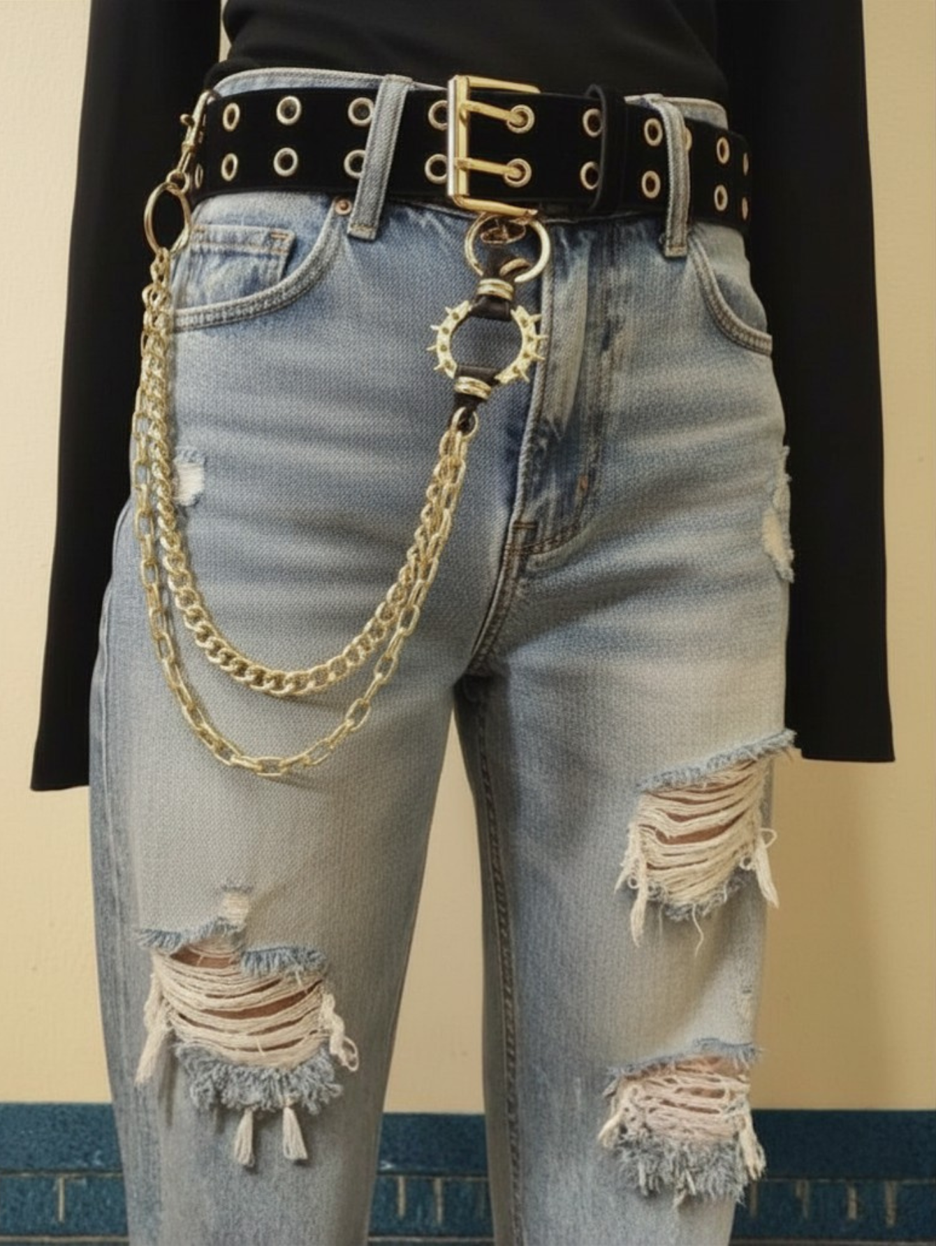 Gold & Black Grommet Belt