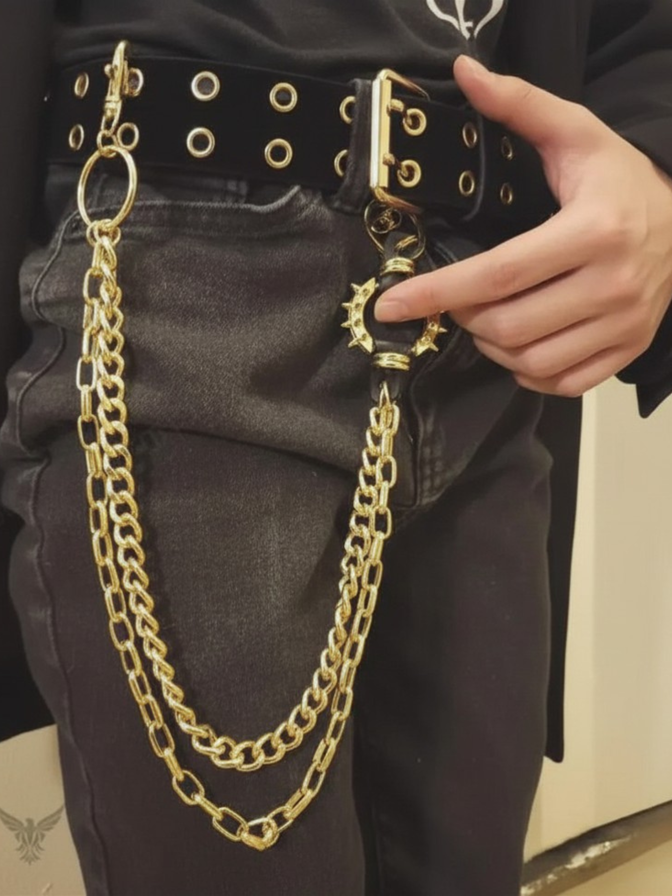 Gold & Black Grommet Belt
