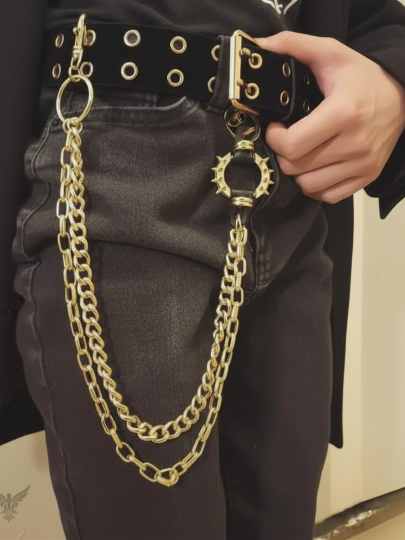 Gold & Black Grommet Belt
