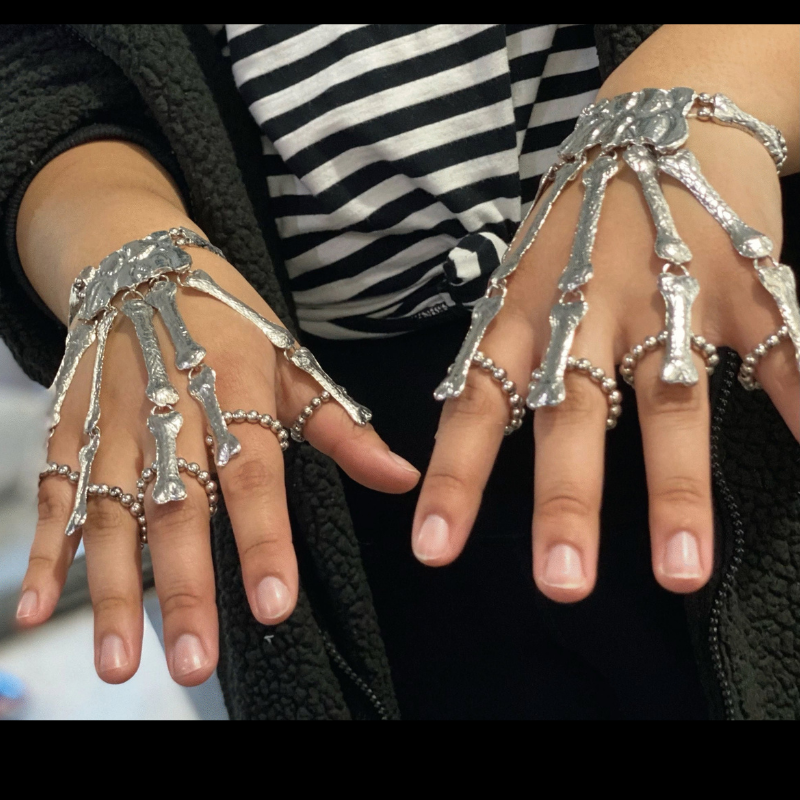 Skeleton Emo Silver Glove Rings Bracelet