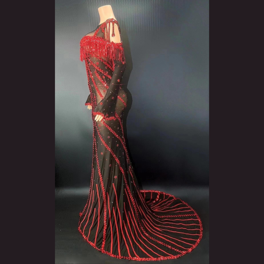 Red Sequin Sheer Dress