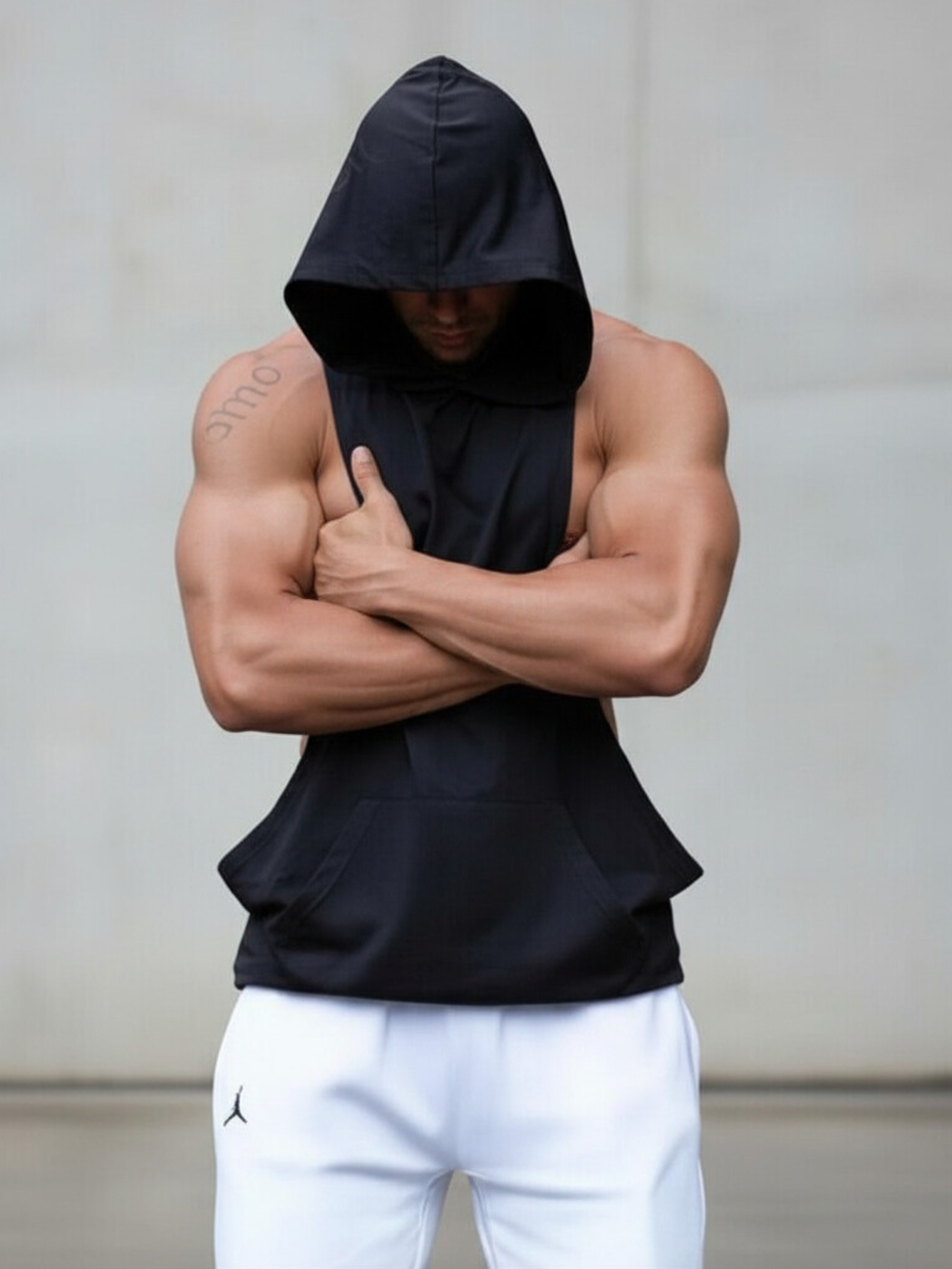 Black Sleeveless Hoodie