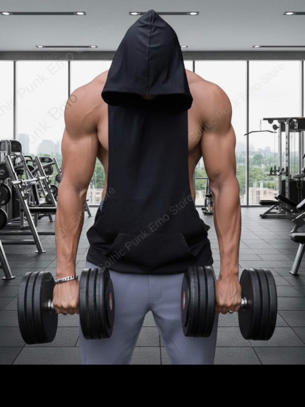 Black Sleeveless Hoodie