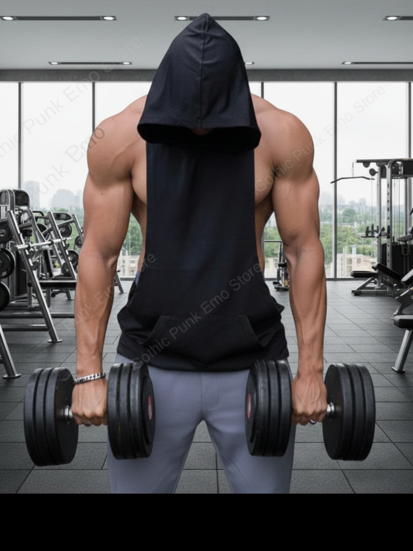 Black Sleeveless Hoodie