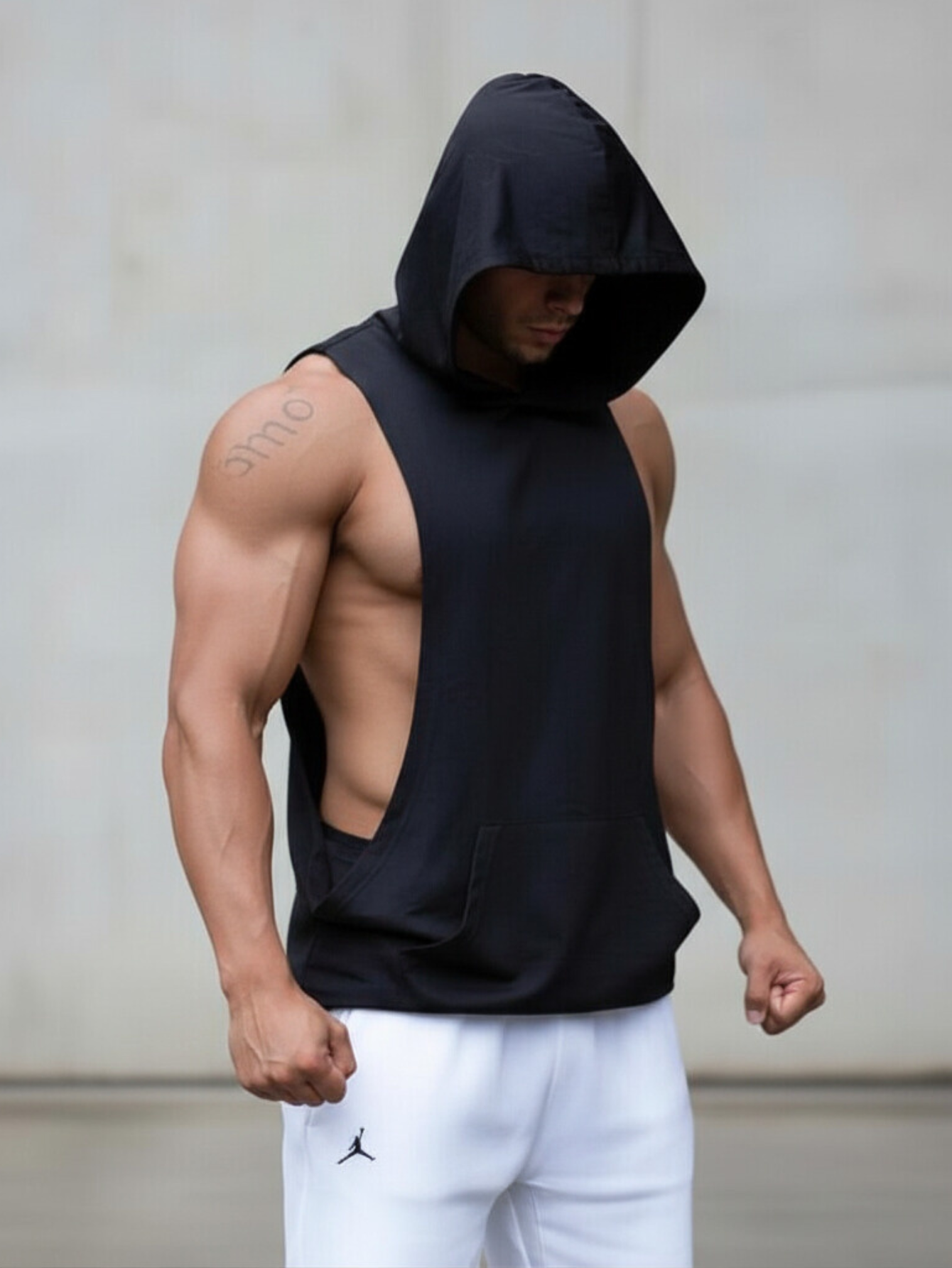 Black Sleeveless Hoodie
