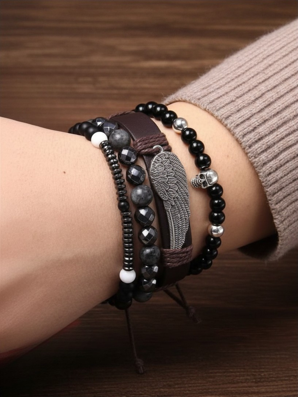 Gothic Skull Bead Bracelet Set