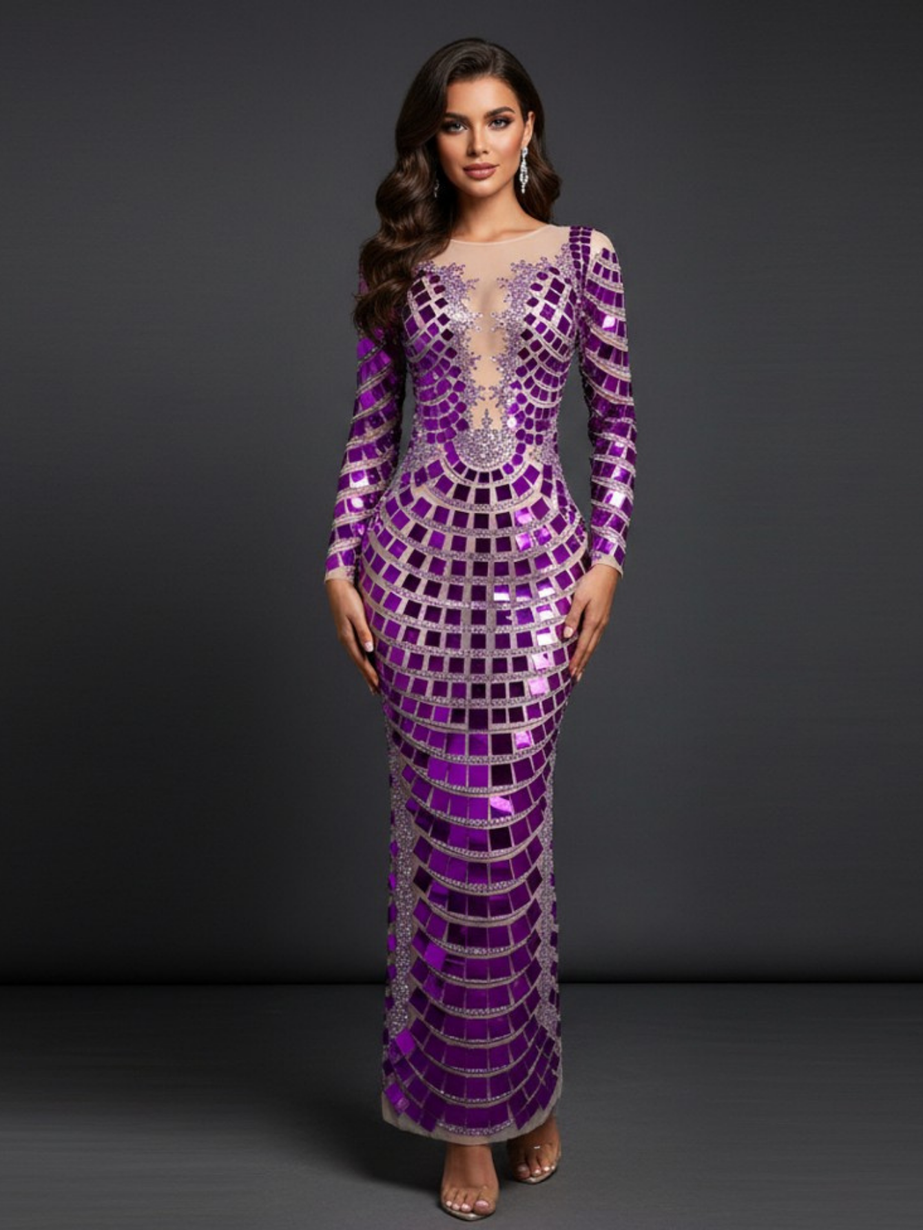 Purple Drag Mirror Glam Dress