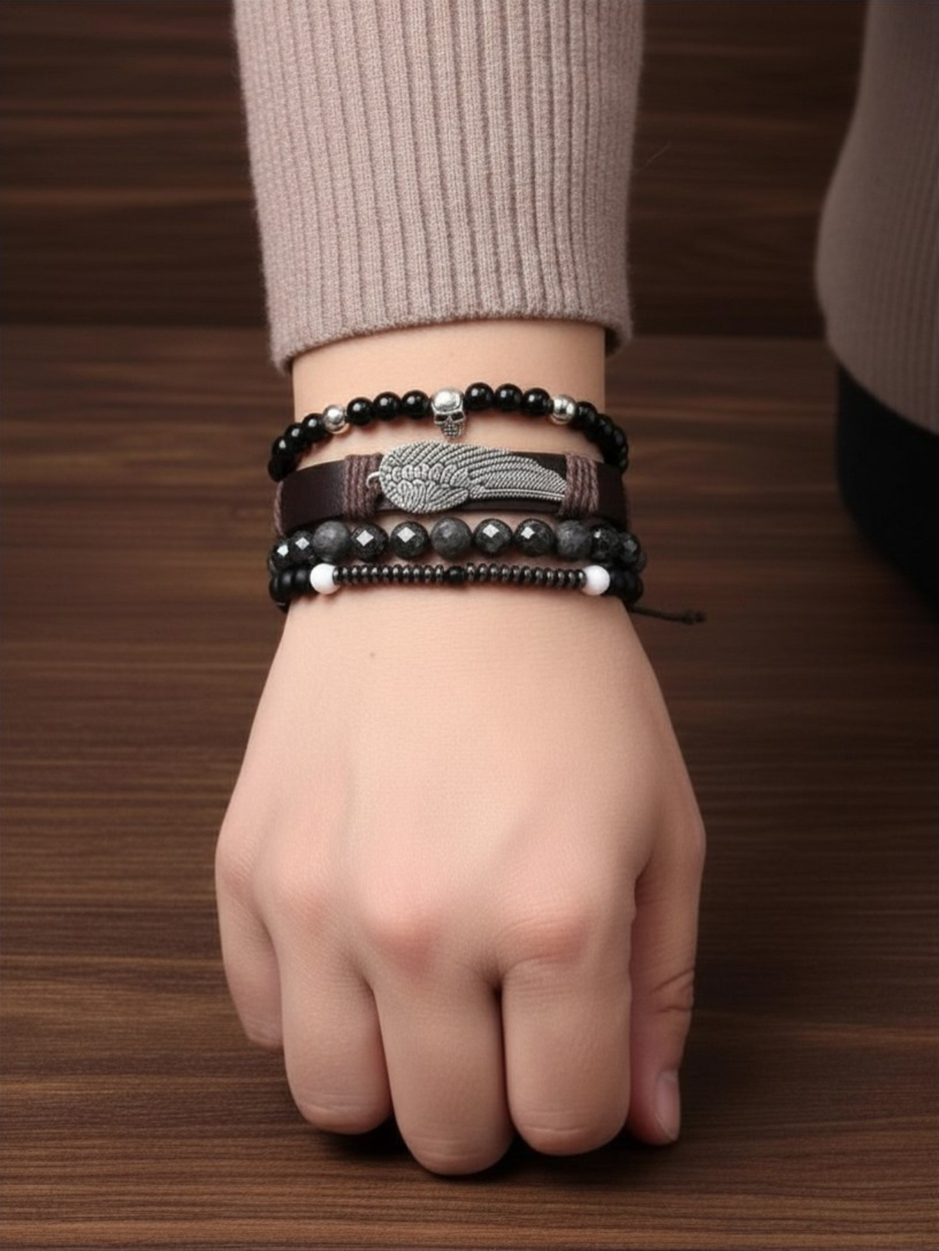 Gothic Skull Bead Bracelet Set