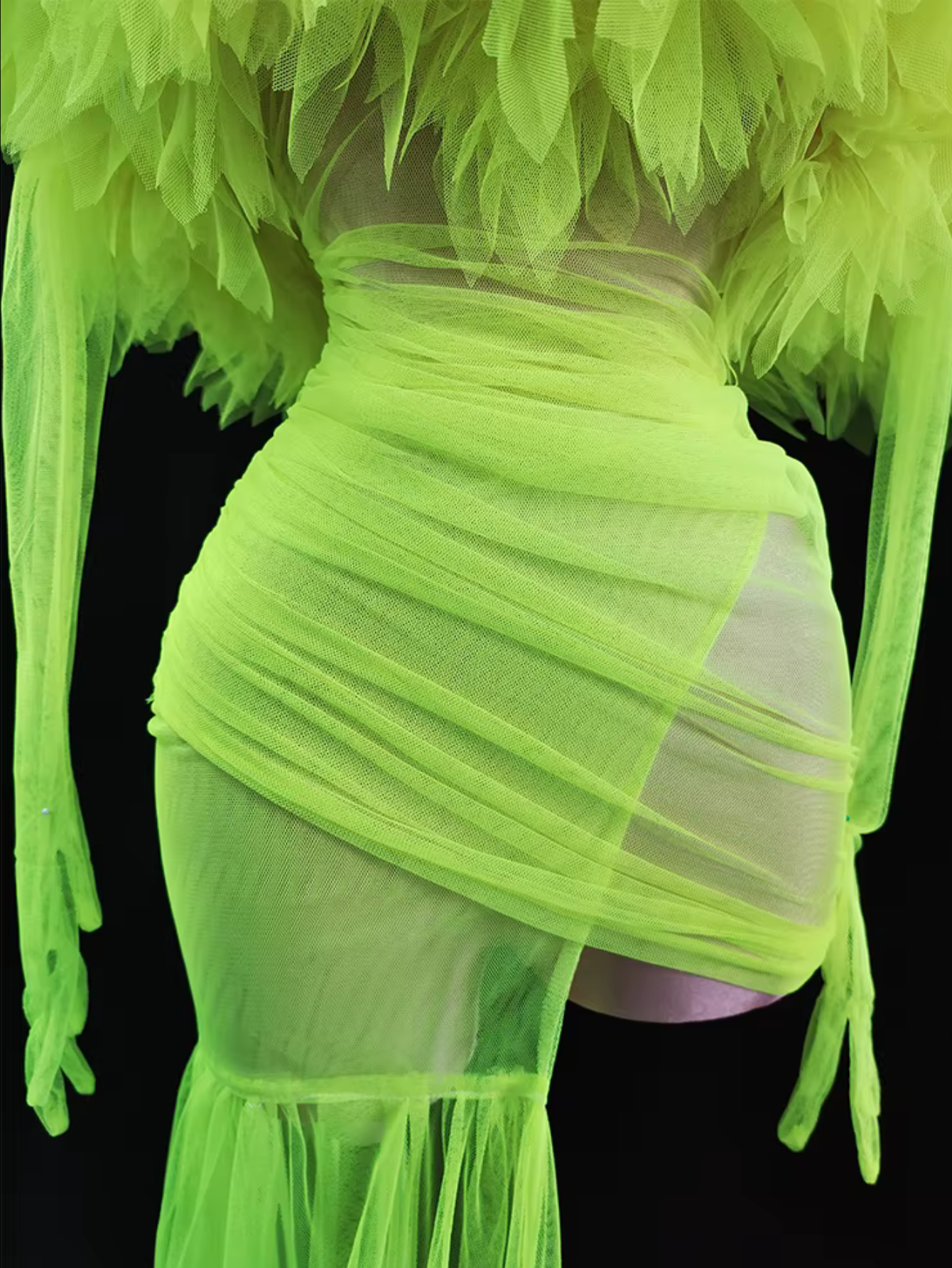 Sheer Neon Dress With Gloves