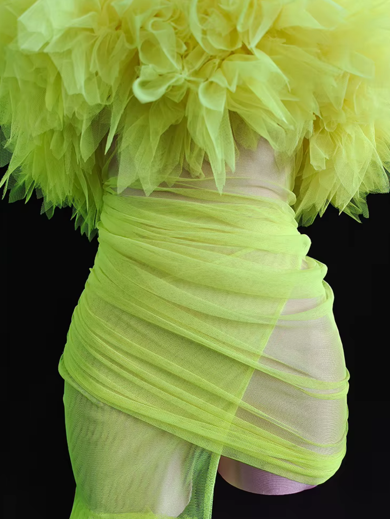 Sheer Neon Dress With Gloves