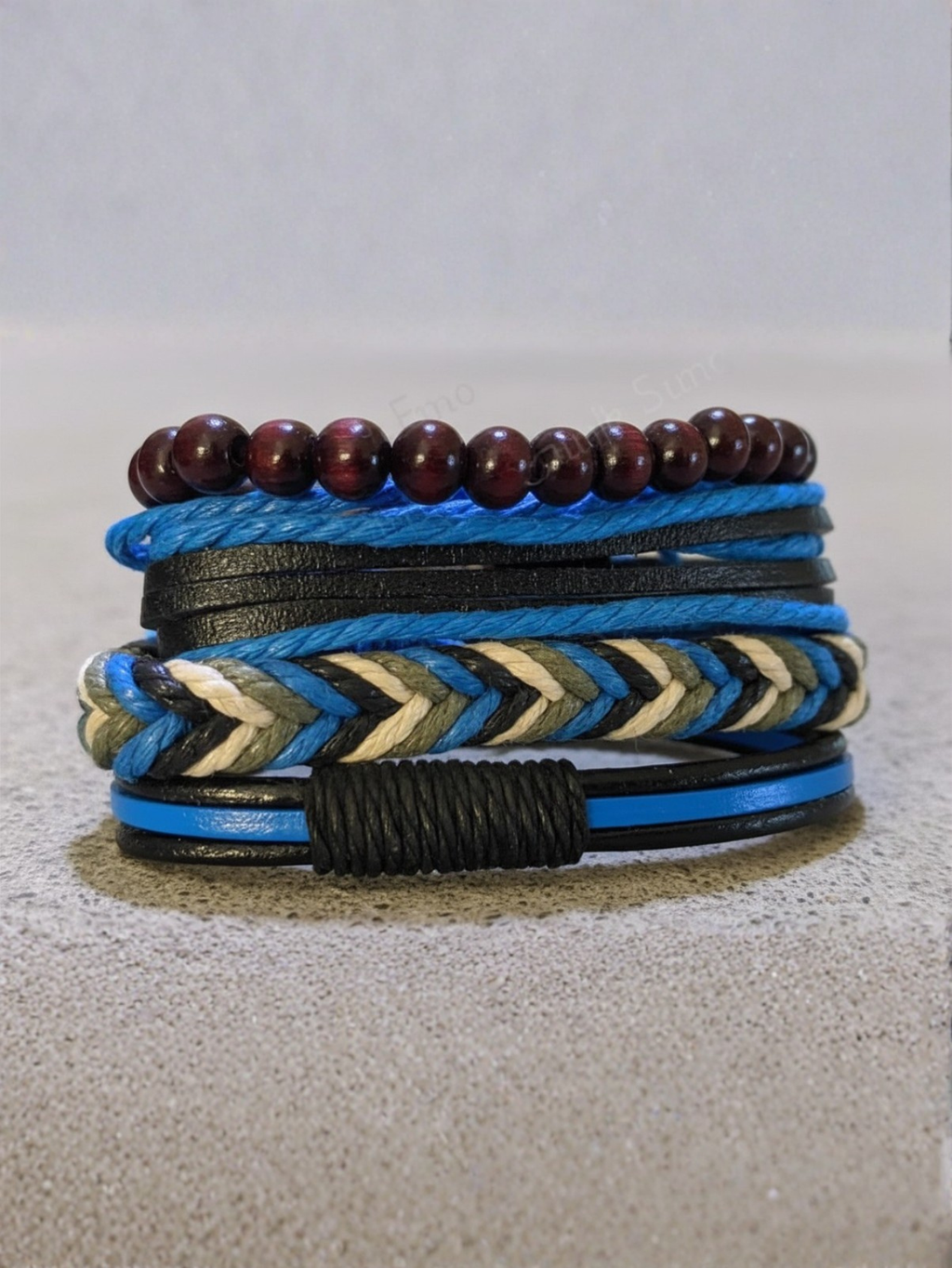 Blue Leather Bracelet Set